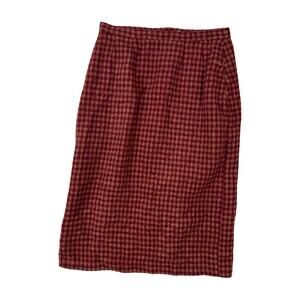 Vintage 60s Heavy Wool Houndstooth Skirt Red Camel Metal Zip 28W Medium Project